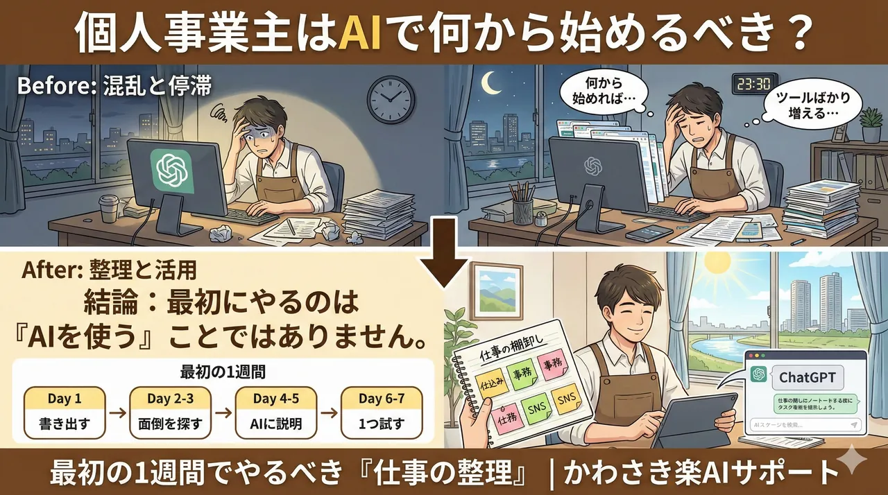 個人事業主のAI活用は何から始めるべき？現場で失敗しない最初の1週間
