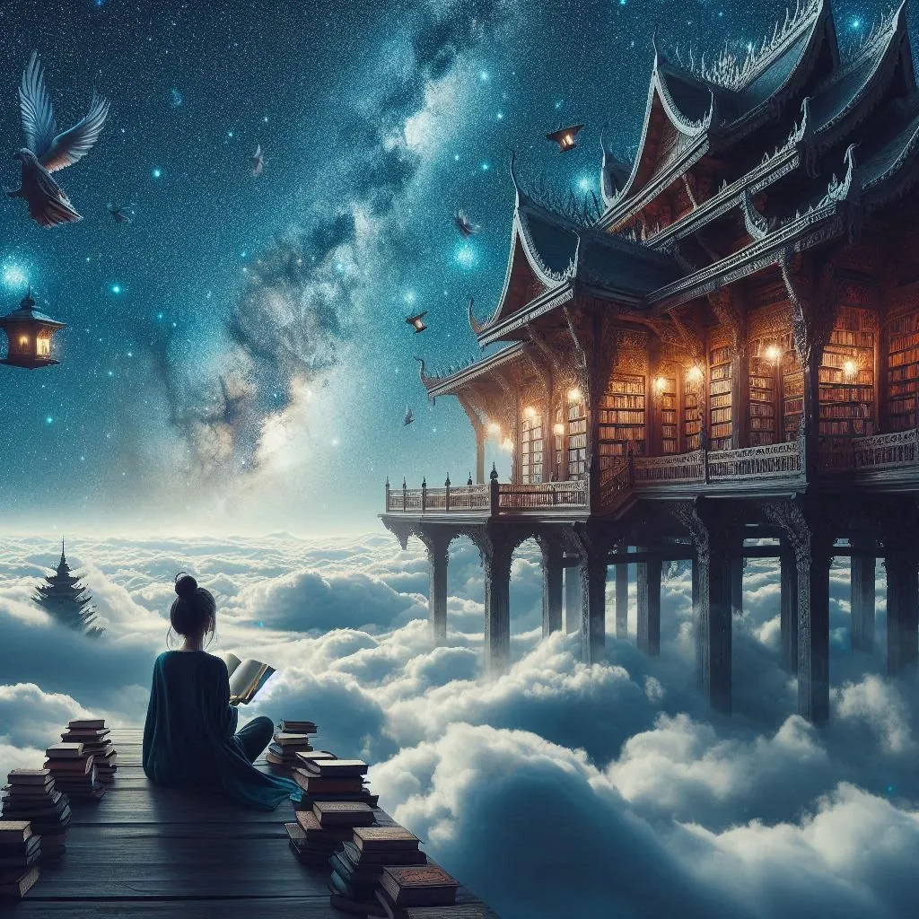 星空を眺める少女のAI生成画像
